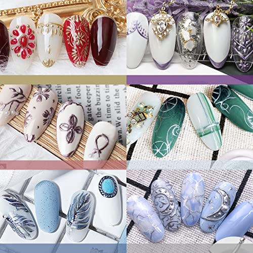 LOKFAR 6 Colors Metallic Nail Polish Nail Art Gel Polish Set, 3D Reflective Metallic Painted Nail Gel Liner Nail Art Polish Emboss UV Gel Nail Polish Gel Paint Nail Painting Kit for DIY Art Nail Salon