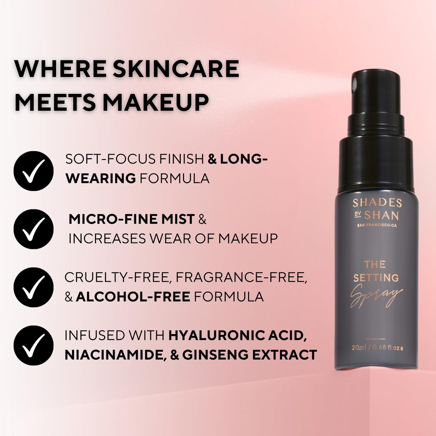 Shades By Shan Setting Spray - Alcohol-Free, Long-Wearing, Vegan Formula | Mini Size for Soft-Focus Finish