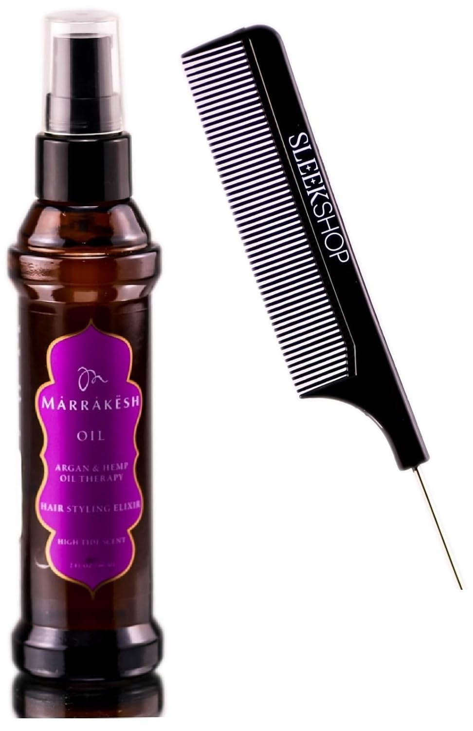 SIeekshop Stainless Steel Rat Tail Comb - Argan & Hemp Oil Elixir with High Tide Scent, 2 oz