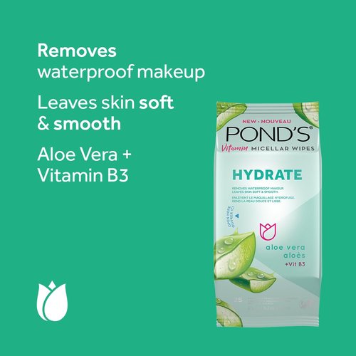 Pond's Vitamin Micellar Wipes - Hydrating Aloe Vera Formula for Dry Skin | 25 Wipes (Pack of 2)