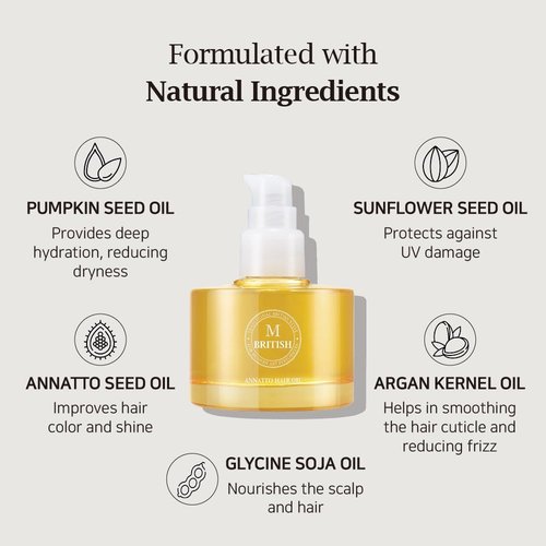 Annatto Hair Oil - Frizz-Free Shine & Deep Hydration | Natural Vegan Formula, UV Protection, 4.73 fl. oz