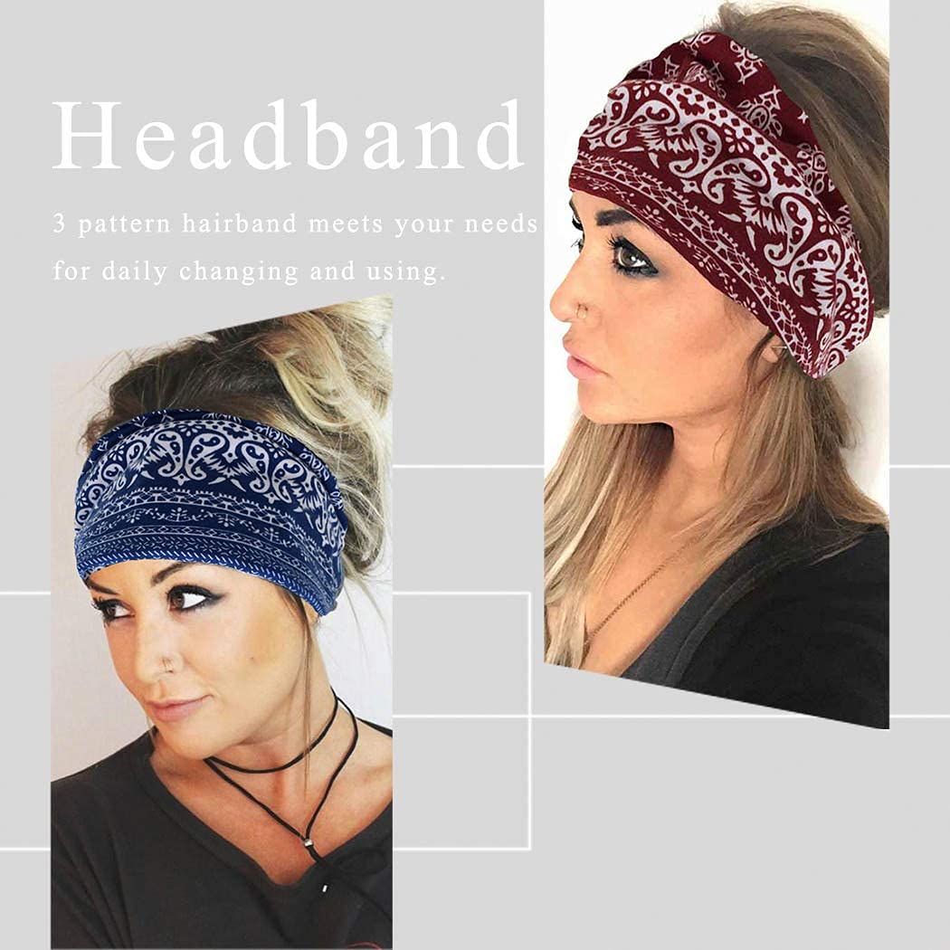 Yeshan Women's Wide Boho Knotted Non-Slip Turban Headwraps - Stretchy Bandeau Hair Bands for Sports, Yoga, Workouts, Pack of 8