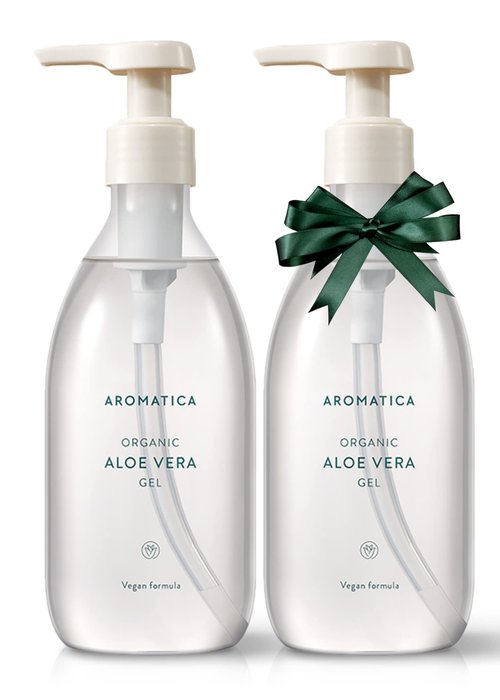 AROMATICA Organic Aloe Vera Gel Gift Set 300ml each – Vegan Body Moisturizer for Irritated Skin, After-Sun Skin Care