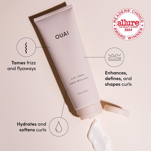 OUAI Curl Cream - Travel Size Curl Defining Cream with Chia & Linseed Oil - Enhances Definition & Hydration (2.5 oz)