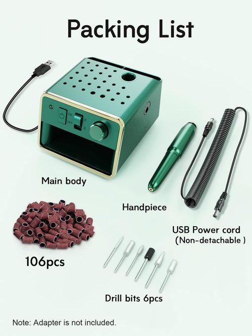 Beloving Nail Drill Machine Electric File, Portable for Acrylic Gel Dip Powder Nails, All in One Nail Drill Kit for Manicure Pedicure, Nail Set with Everything, Dark Green