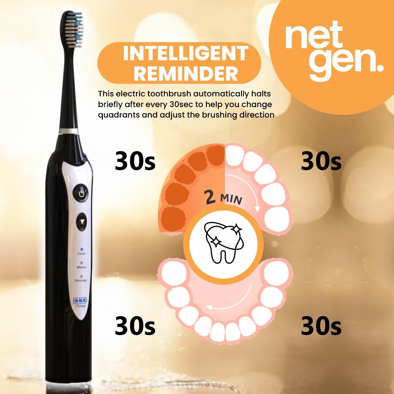 Sonic Electric Toothbrush - Rechargeable Power Brush with 5 Heads & Travel Case | Black, 3 Modes, Soft Bristles