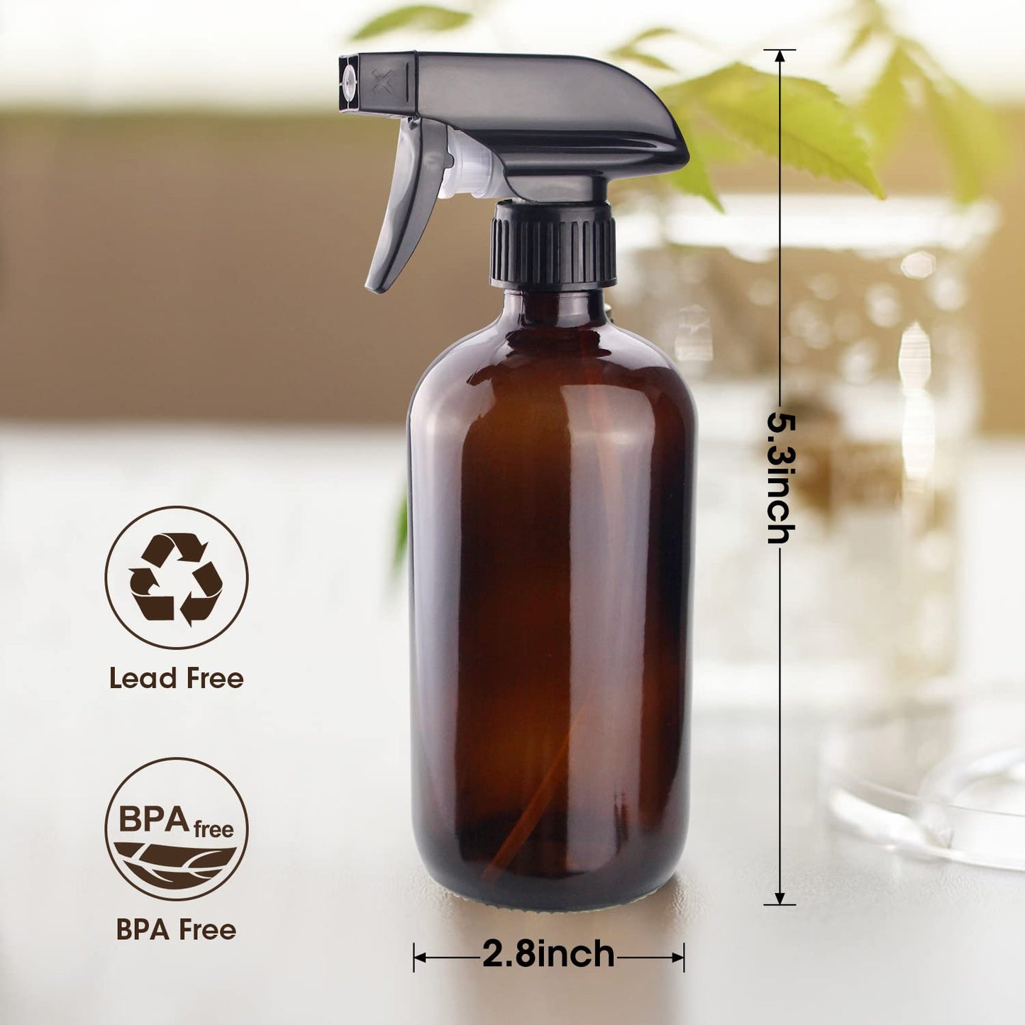 Wedama Amber Glass Spray Bottles - 16 oz Refillable Spray Bottle for Cleaning & Essential Oils | Adjustable Nozzles
