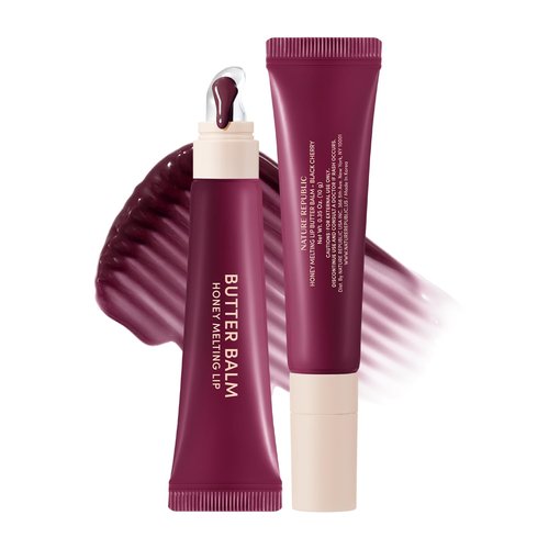 Nature Republic Honey Melting Lip Butter Balm – Hydrating Tinted Balm with Peptides, for Sheer & Glossy, Smooth & Soft Lips (BLACK CHERRY)