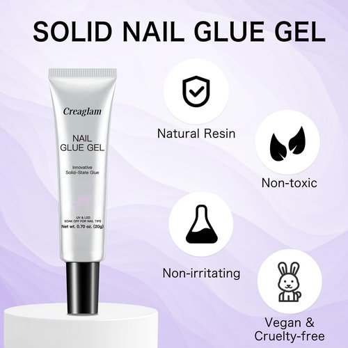Creaglam Solid Gel Nail Tips: Semi Solid Soft Nail Glue for Press Super Strong Fake Nail Glue Acrylic Nails Polygel - 20g Clear Nail for Art Salon Long Lasting Builder UV Lamp Curing Needed