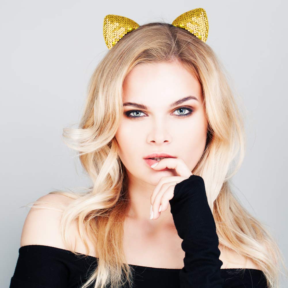 WXJ13 20 Pieces Cat Ears Headbands Reversible sequin headband Cute Cat Headbands