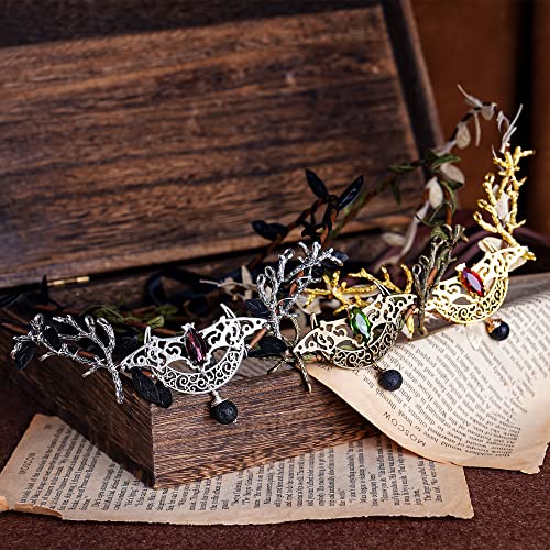 MOSTORY Handmade Black Elf Moon Crown - Woodland Fairy Headpiece Medieval Leaf Circlet for Women Girls Witch Renaissance Halloween Party Prom Cosplay Accessory