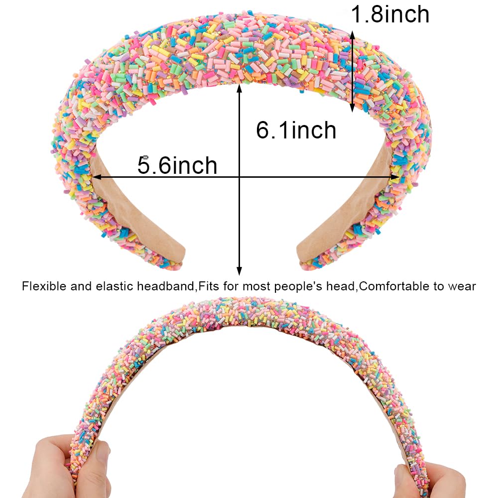 AHONEY 2 Pack Candy Headbands Girls Donut Headband Thick Padded Headband for Women Girls, Cute Headbands Sprinkles Wide Head Band Non Slip Glitter Birthday Hair Accessories for Girls (Pink&Hot pink)