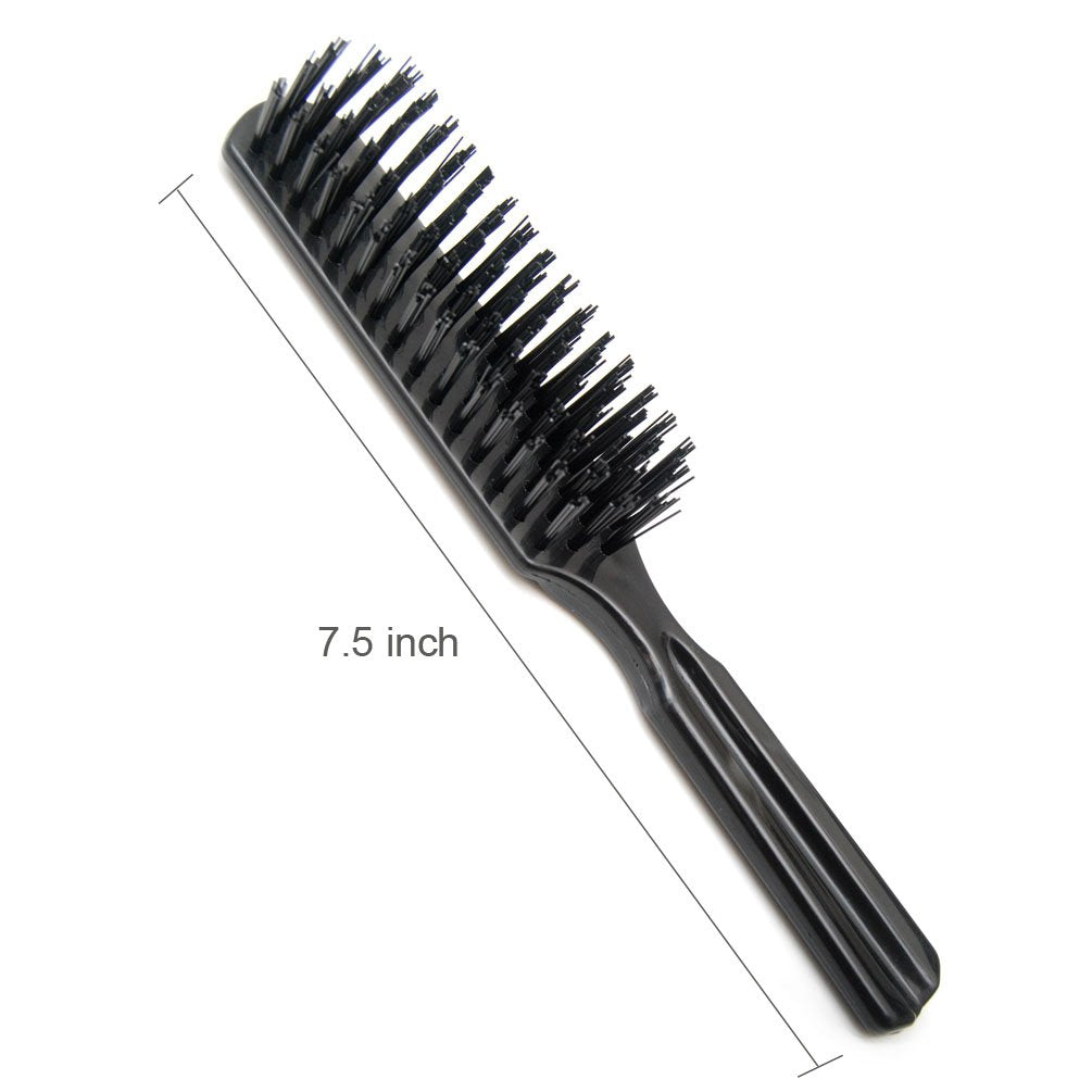 Skiennix Hair Comb - 7.5" Pocket Brush with Nylon Bristles for All Hair Types - Black (Pack of 2)