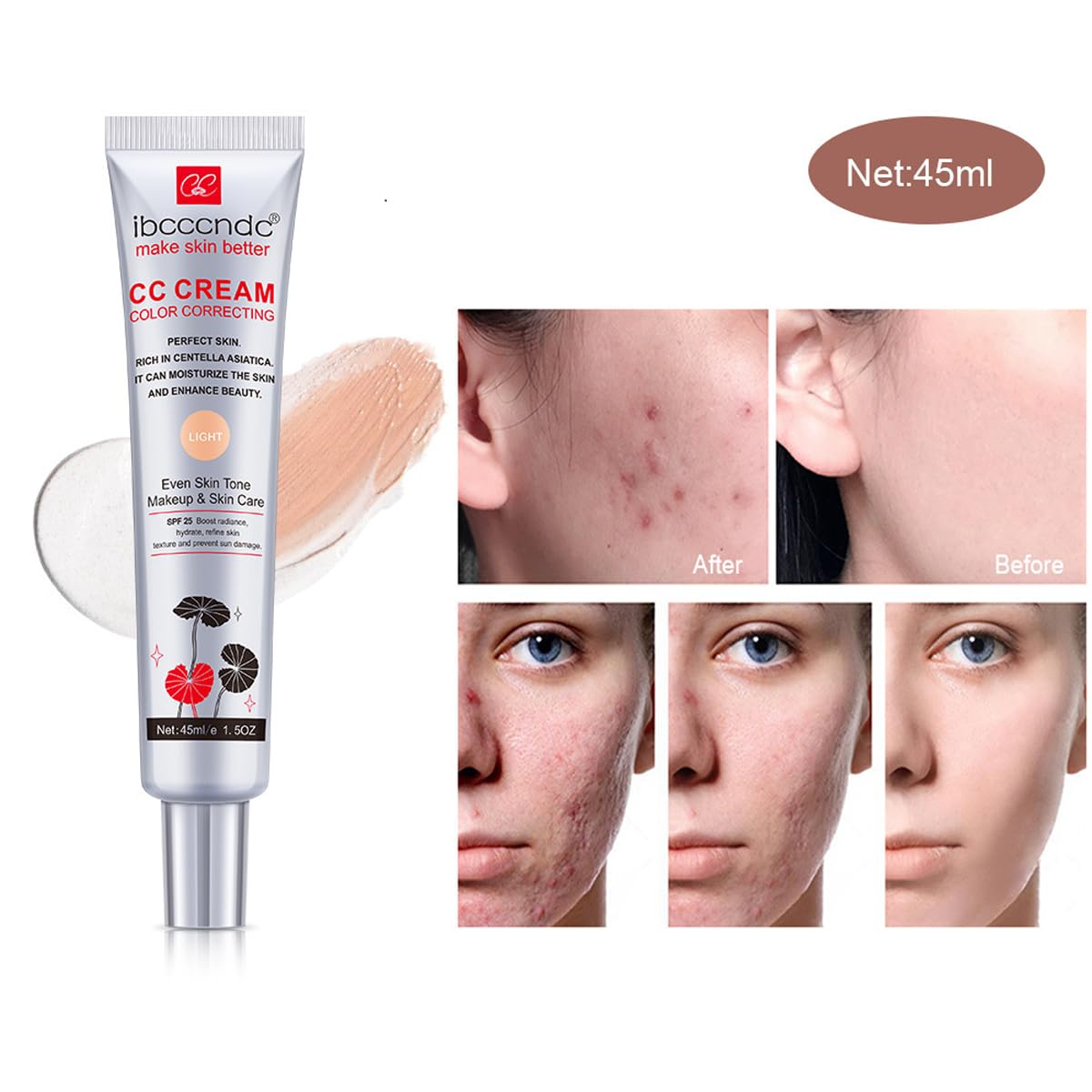 Skiennix Color Correcting CC Cream - Full-Coverage Foundation with SPF 25 | Hydrating Serum, Light (45 ml)