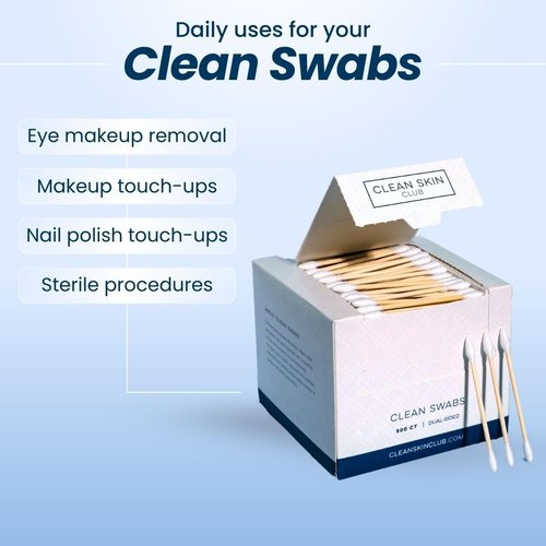 Clean Skin Club Clean Swabs - Biodegradable Organic Cotton & Bamboo | 500 Count for Makeup Touch-ups