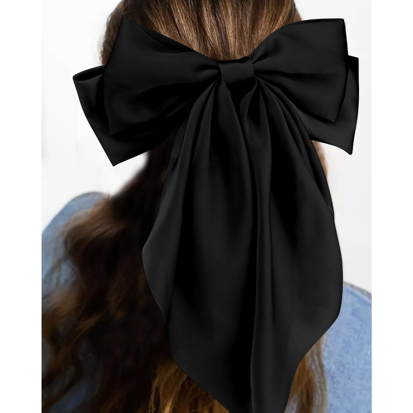 Velscrun 3Pcs Hair Bows for Women Black Hair Bow Big Hair Bows Clips for Girls Silky Satin Large Hair Ribbons Oversized Long Tail Hair Bows Hair Barrettes Hair Accessories Christmas Gifts