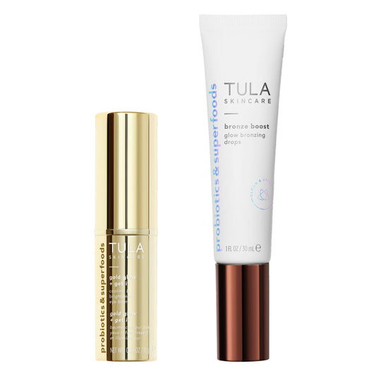 TULA Skin Care Bronze Boost Glow Bronzing Drops 1 Fl Oz. and Eye Balm Gold Glow 0.35 Oz., 2 Piece Set