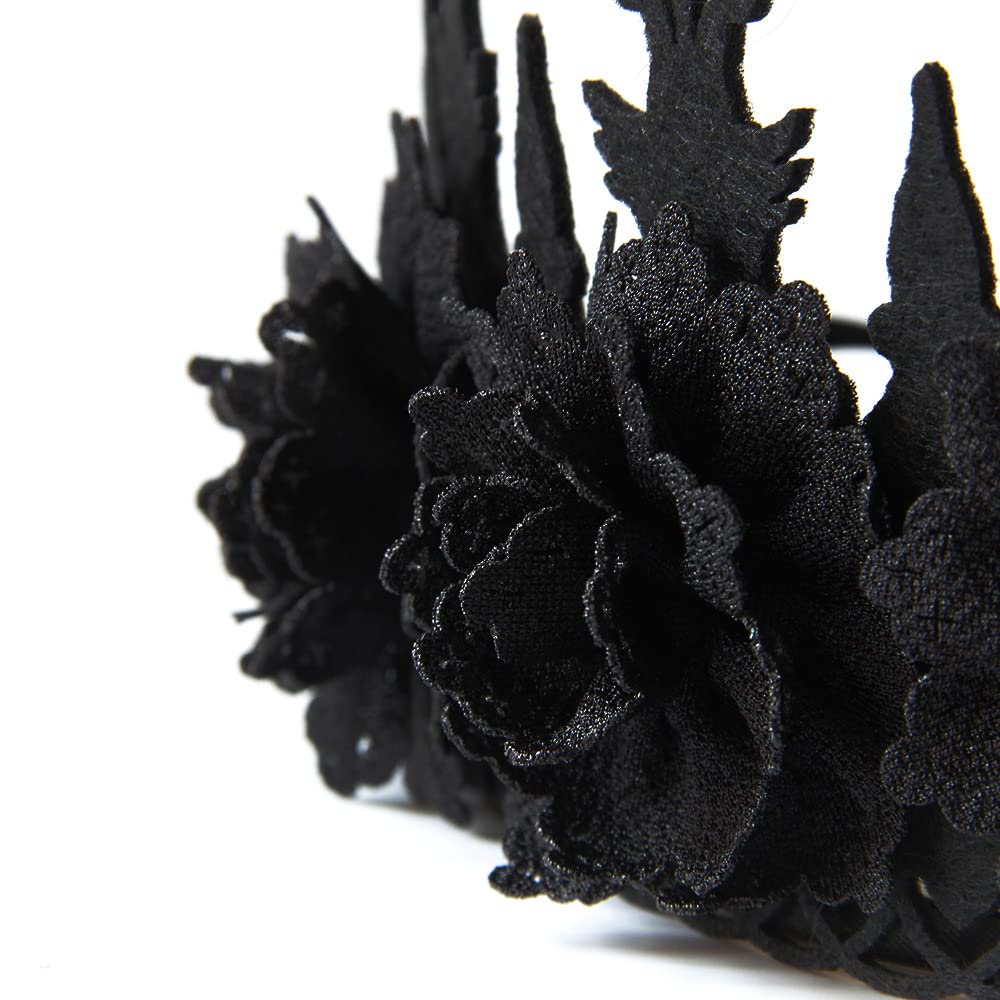 Love Sweety Halloween Vintage Crown Rose Headband Gothic Floral Headpiece (Black Cross Crown)