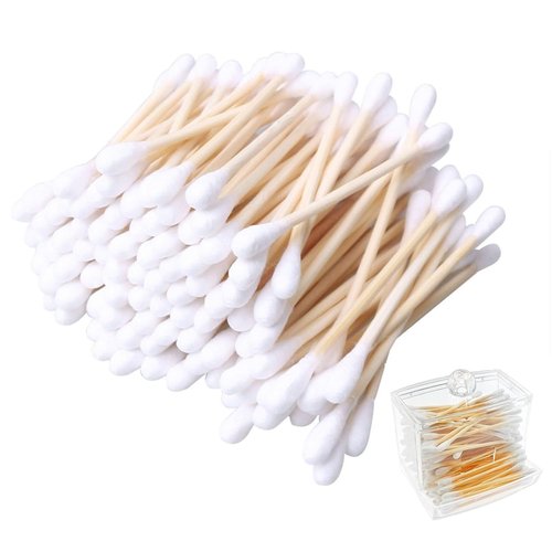 RIKWOG Cotton Swabs - 900 Count Bamboo Sticks with Clear Dispenser | Wooden Handles for Makeup & Personal Care