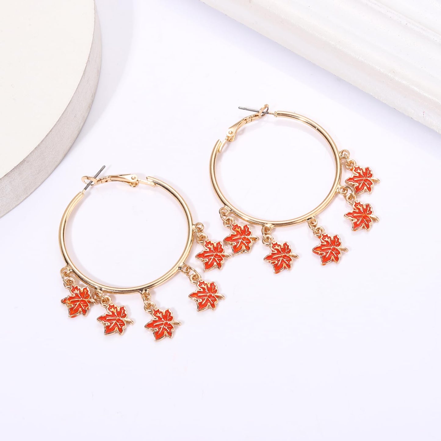 Thanksgiving Earrings for Women Cute Turkey Pumpkin Earrings Fall Maple Leaf Squirrel Corn Earrings Statement Festive Hoop Earrings Turkey Day Accessory Jewelry Gifts (Maple Leaf)