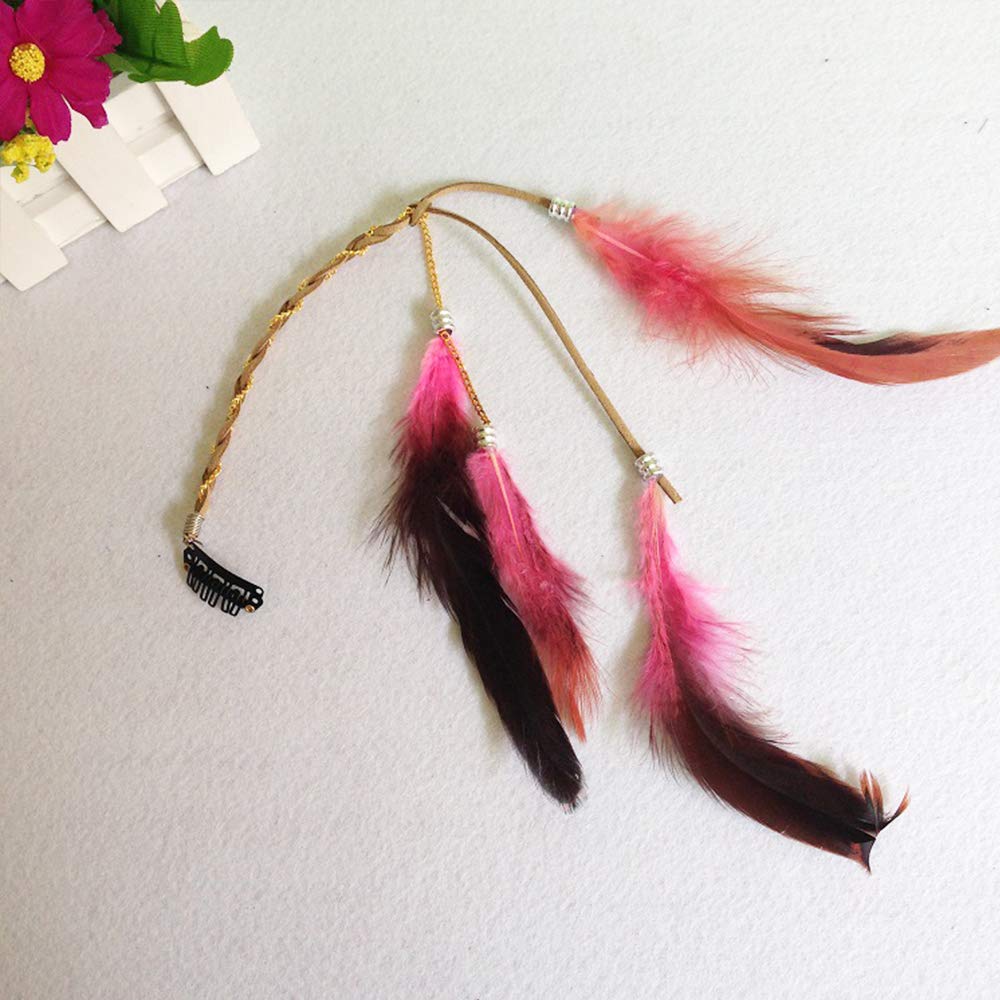 Feather Headband Hippie Indian Boho Hair Hoop Tassel Bohemian Headdress Headwear Headpiece Women Girls Kids Crown Hairband Hair Bands Party Decoration Cosplay Costume Handmade Hair Accessories 6 Pack