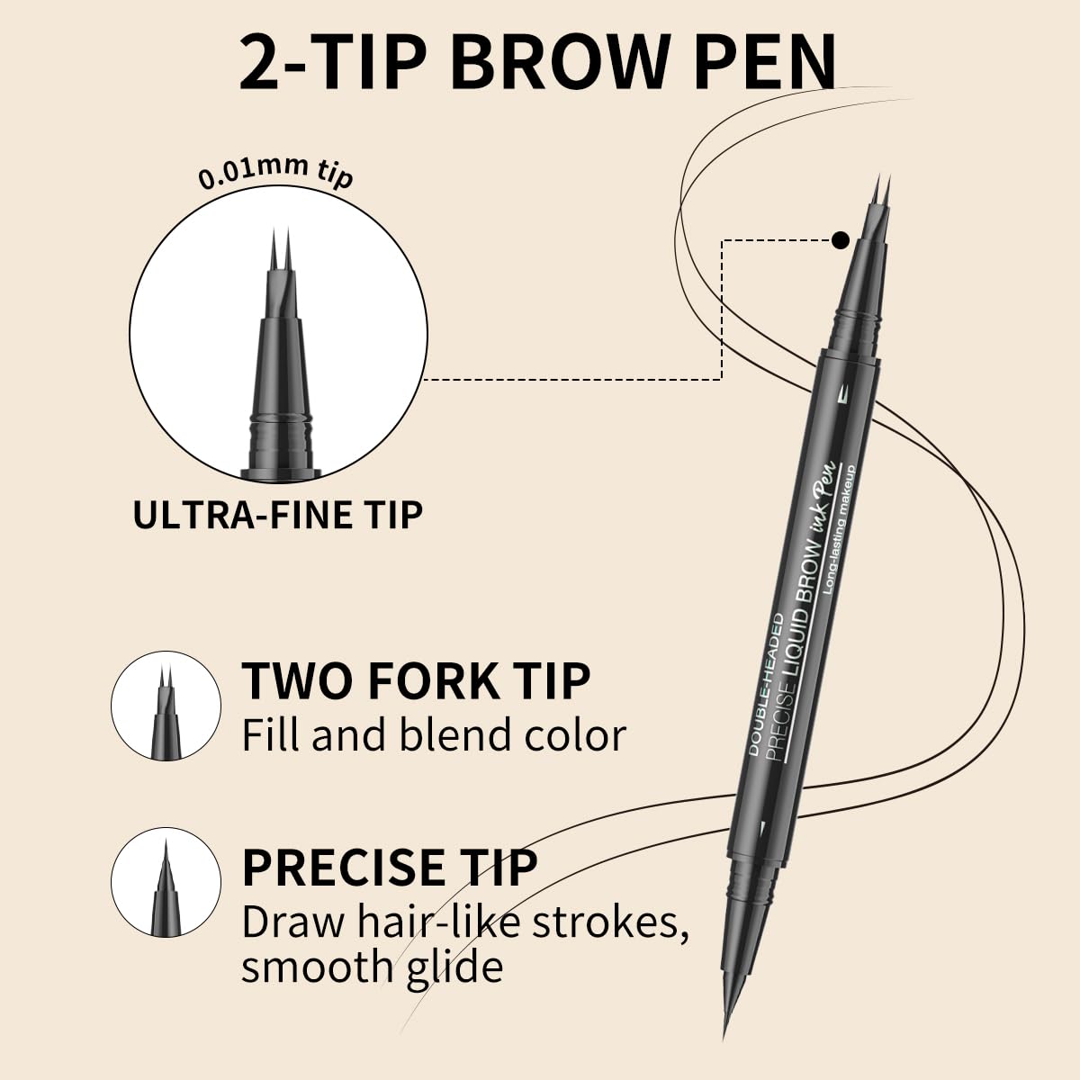 Skiennix Microblading Eyebrow Pencil - 2-in-1 Dual-Ended Pen with Precise Brush Tip for Natural, Waterproof Brows (Brown)