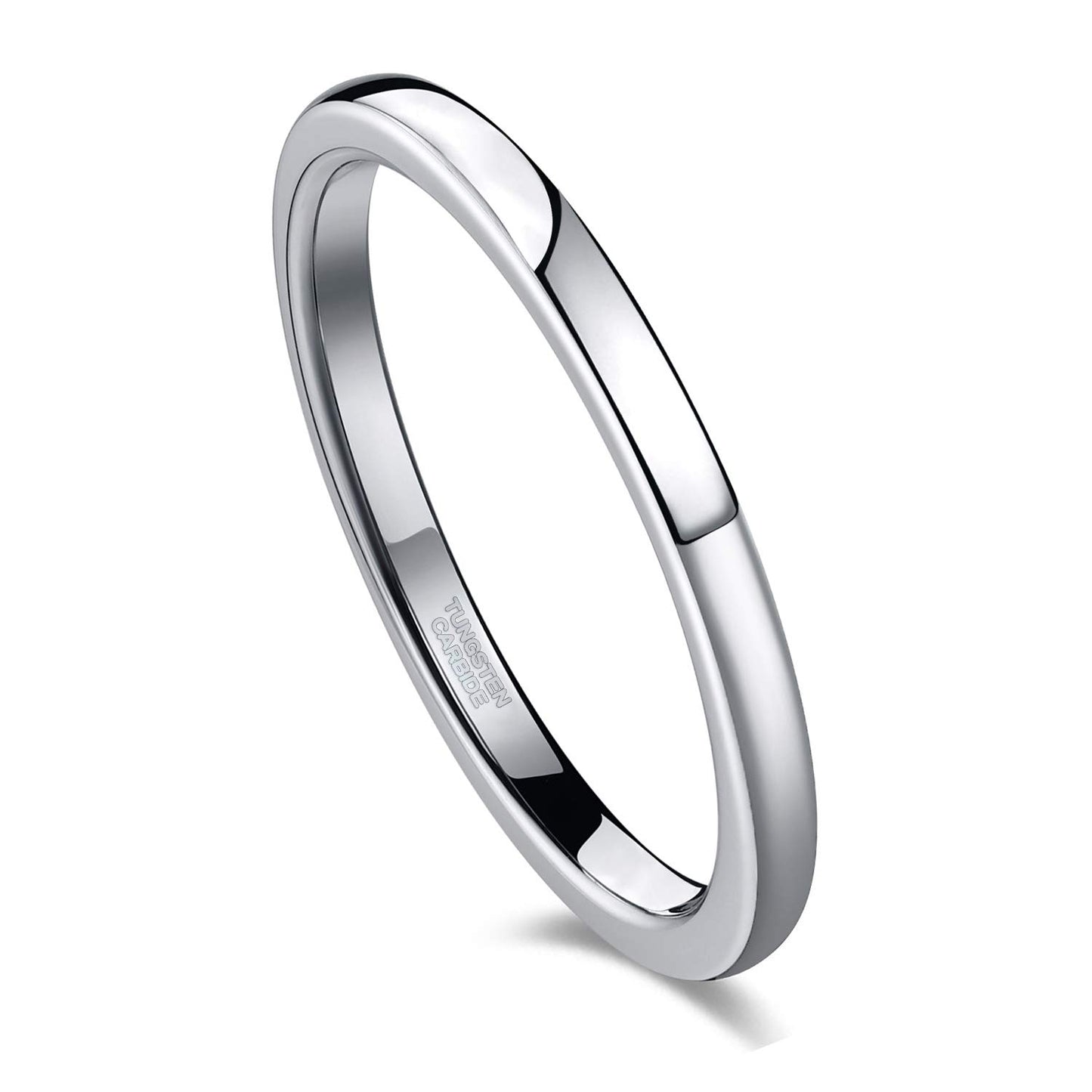 TRUMIUM 2mm Wedding Band for Women Silver Plated Tungsten Carbide Ring Slim Plain Dome Style Comfort Fit Size 7