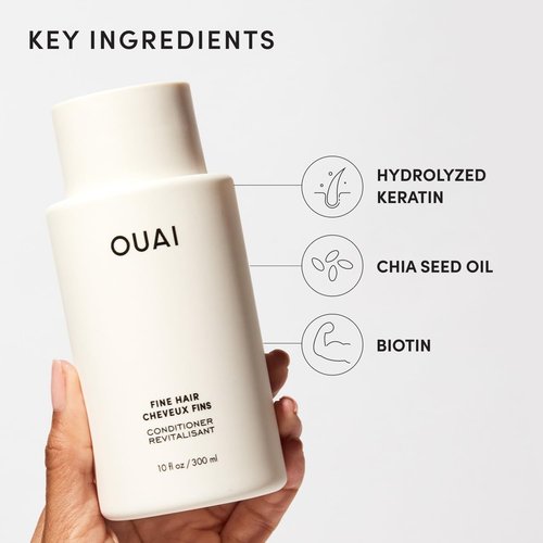 OUAI Fine Hair Conditioner - Volumizing Conditioner for Fine Hair Made with Keratin, Biotin and Chia Seed Oil - Adds Softness, Bounce and Volume - Free from Parabens, Sulfates, and Phthalates (10 Oz)