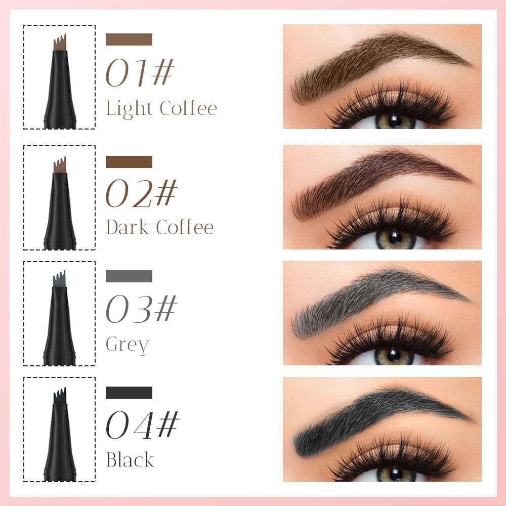 Skiennix Microblading Eyebrow Pen - Waterproof 4-Tip Pencil for Natural Makeup | Dark Brown