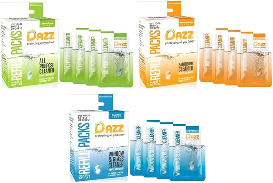 Dazz Whole House Refill Pack - Natural Cleaning Tablets | Eco-Friendly All-Purpose, Glass & Bathroom Cleaners (12 Total)