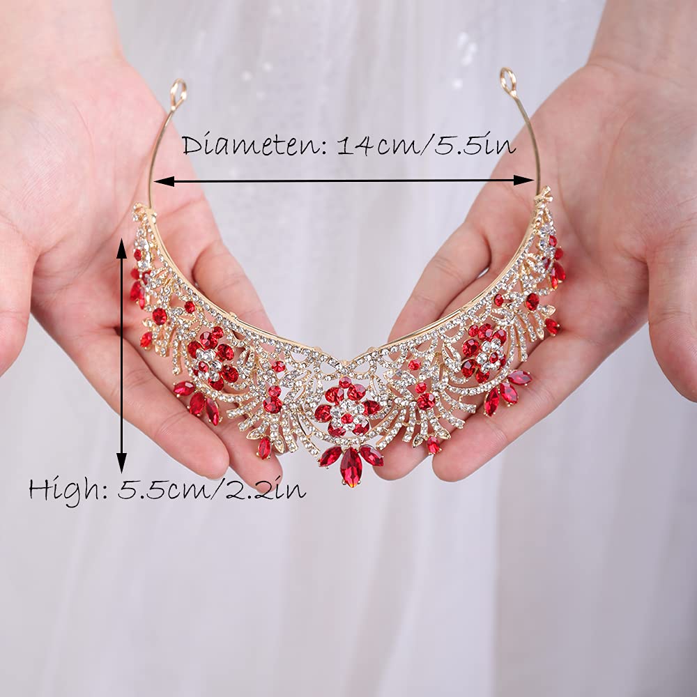 JWICOS Rhinestone Crystal Princess Bridal Wedding Tiara Crown for Women (Red)