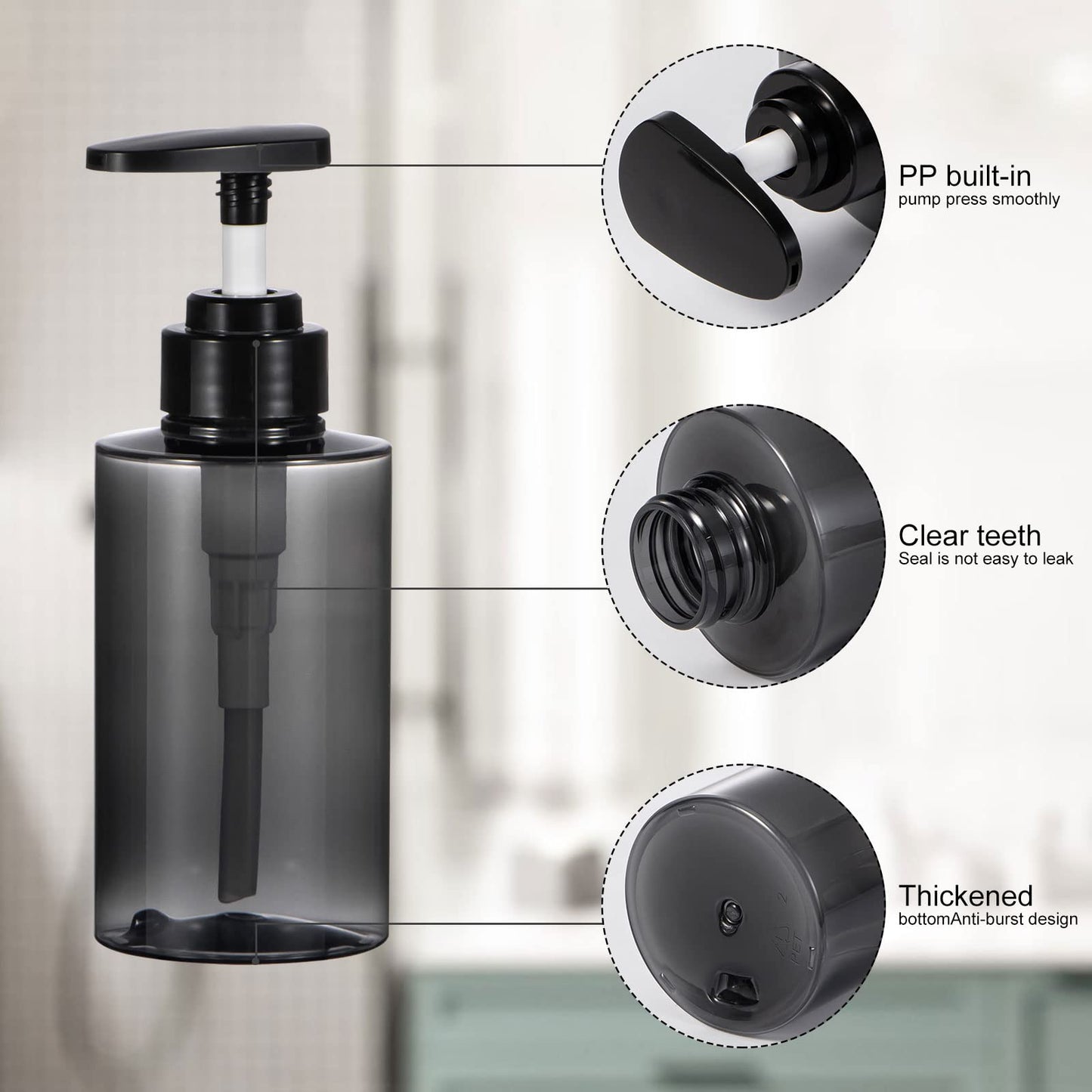 Shampoo Bottles with Pump, Yebeauty 2 Pack Empty Refillable Shower Bottle 10oz 300ml Squeeze Lotion Dispenser for Bathroom,Shampoo Soap, Conditioner Body Wash Liquidl,Clear Grey