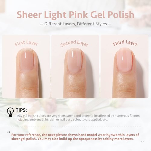 GAOY Gel Nail Polish - Sheer Light Pink UV Cure 16ml | Translucent Jelly Color for DIY Manicure & Pedicure