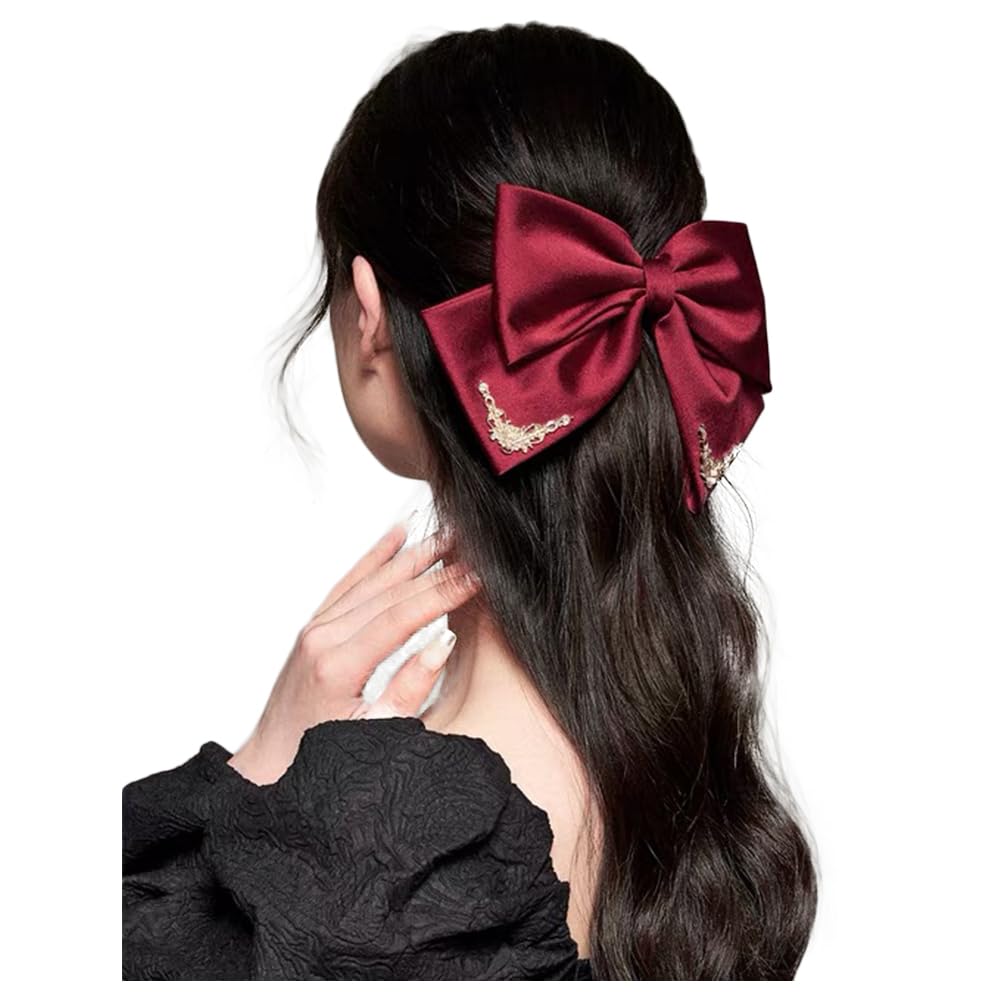 JKQBUX French hair bow clip Court retro big Bow Barrettes Hair Clip Hair Bow Clip Hair Accessories for Women Girl Wedding Party Christmas