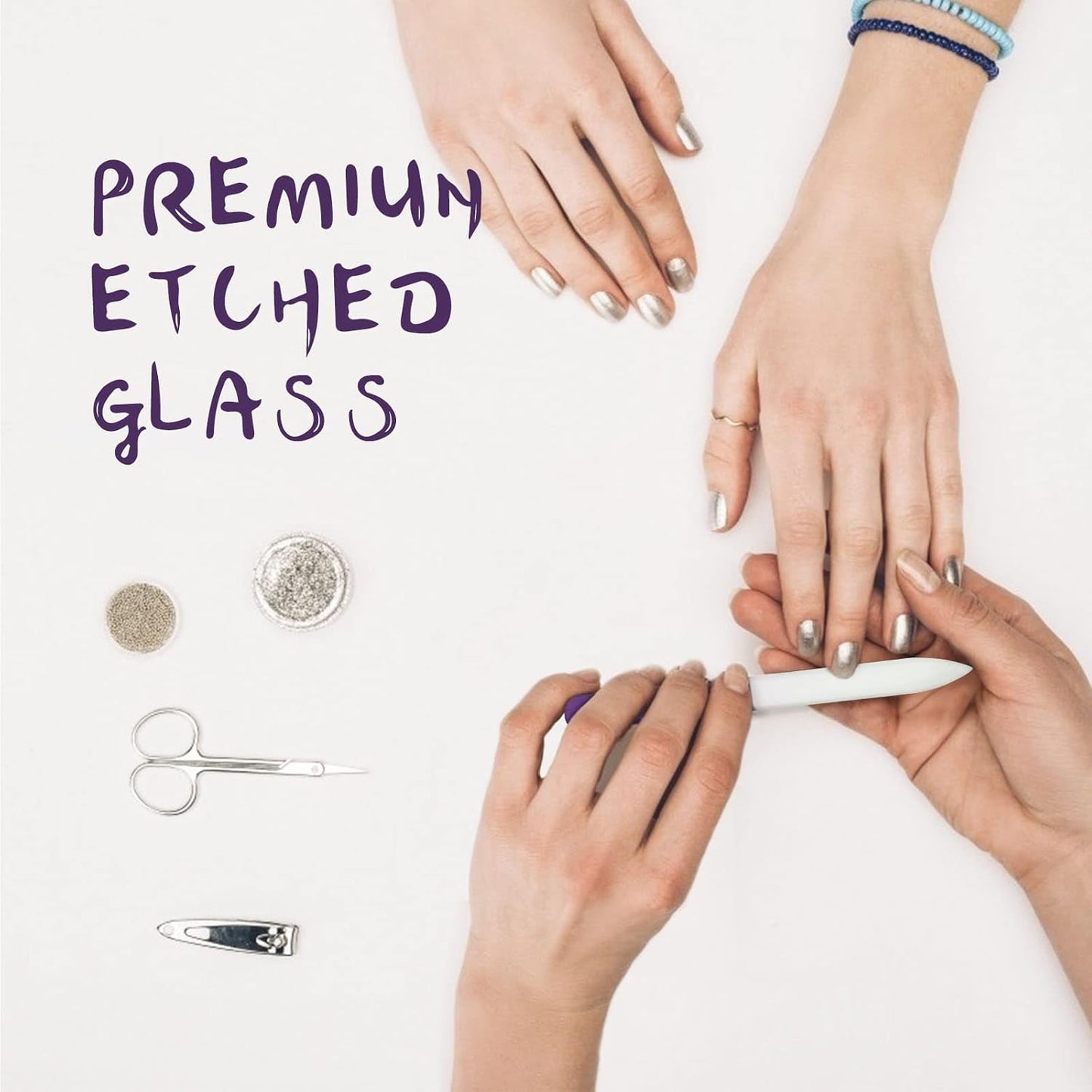 Skiennix Crystal Glass Fingernail File Set - Double-Sided Etched for Gentle Nail Care | 3 Pack with Case
