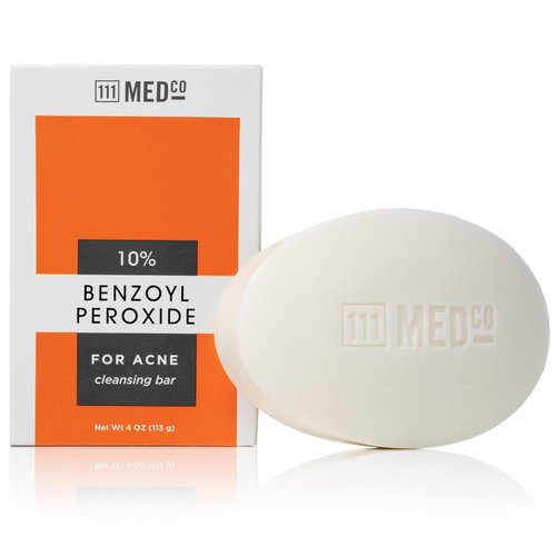 111MedCo 10% Benzoyl Peroxide Acne Treatment Cleansing Bar - Maximum Strength Soap-Free Formula for Stubborn Breakouts | 4 oz
