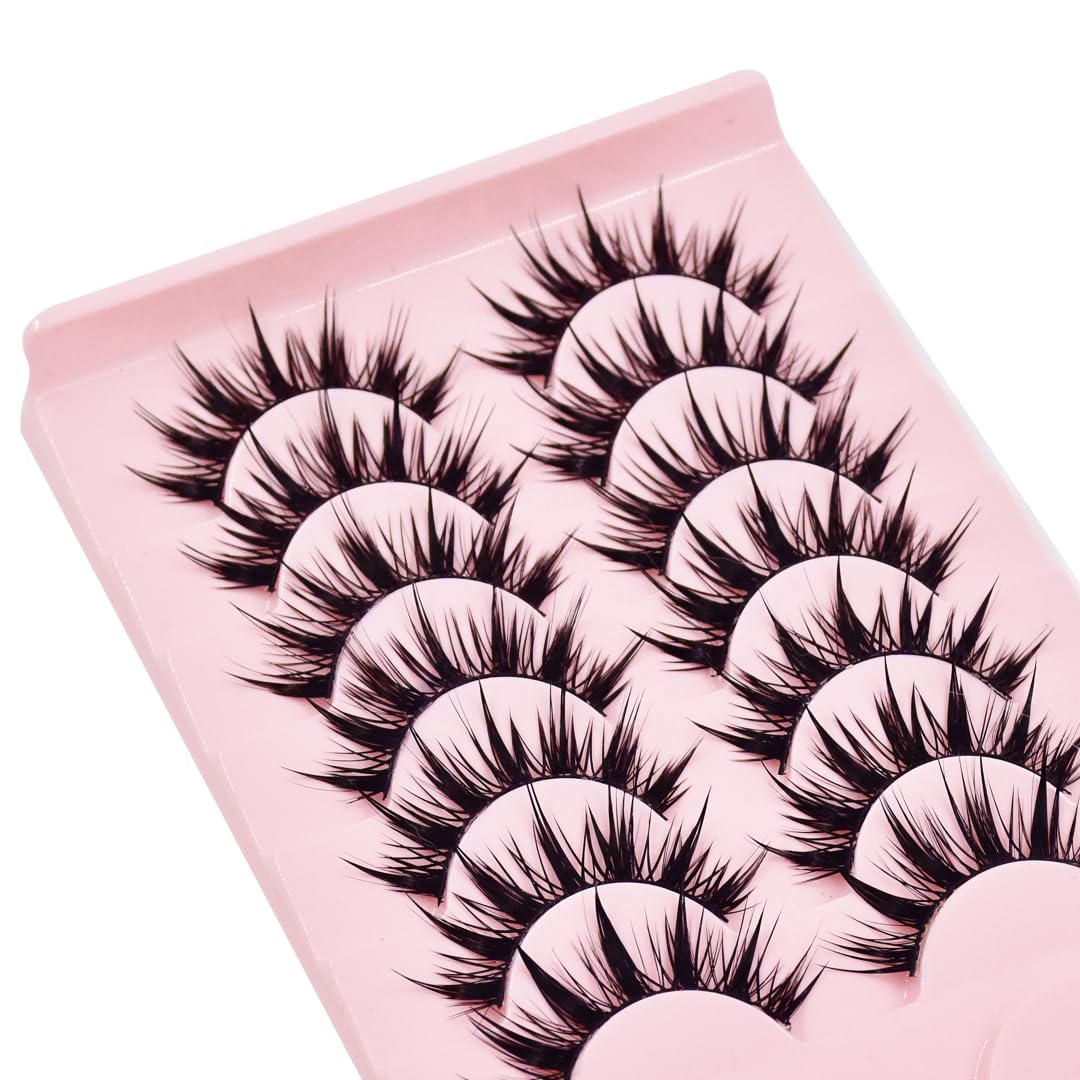 AUGENLI 10Pairs Wet Look Manga Lashes Cat Eye Lashes Extensions 16mm Cute Look Lashes, Japanese Manhua Styles Faux Mink Eyelashes for Everyday Wear or Costume Parties (H01)