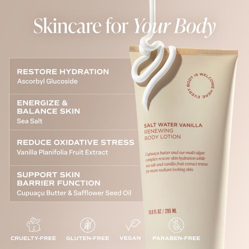 Saltair Body Lotion - Moisturizing Hydrating Cream for Dry Skin | Salt Water Vanilla Scent, 2x 10oz Tubes