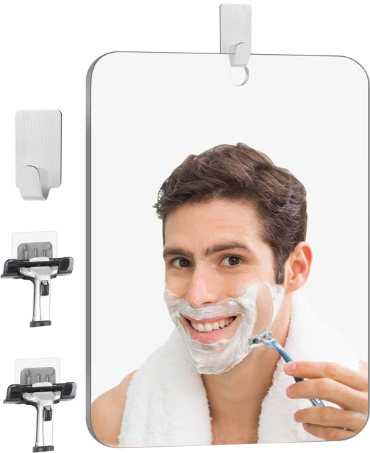 EUAIAJ Shower Mirror Fogless for Shaving, Large(10.6x8in) and with 2 Razor Hooks & 2 Mirror Hooks, Easy Install & Unbreakable & Super Thick, Fog Free (No Fog) Shower Mirror for Shaving
