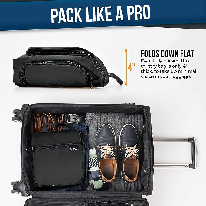 D&D Hanging Travel Toiletry Bag for Men and Women – Cosmetics, Makeup and Toiletries Organizer Kit with 10 Compartments, XXL Metal Swivel Hook, Water-Resistant Nylon