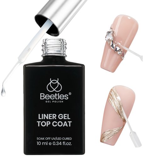Beetles Liner Gel Top Coat - Decoration Sealing Nail Gel with Fine Brush for Detailed Designs, Strong Adhesion for Mirror Chrome Powder, Rhinestones & Gap Filling UV Light Cure