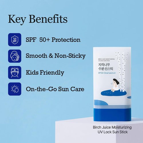 ROUND LAB Birch Juice Moisturizing Sun Stick - Broad Spectrum SPF 50+ | Non-Sticky, Travel-Friendly Sunscreen, 0.67oz