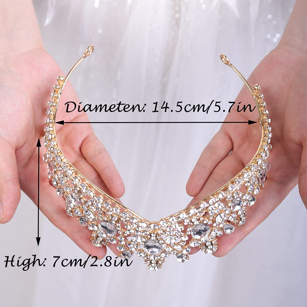 JWICOS Crystal Queen Tiara Crowns for Women and Girls Graduation Party Wedding Prom Bridal Party (gold)