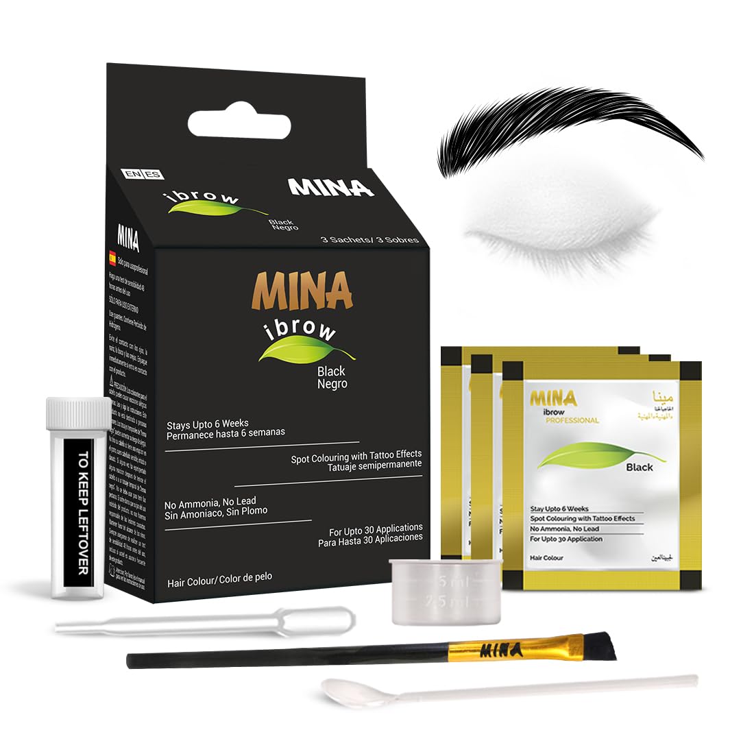 MinaiBrow Black Natural Spot Coloring Powder with Brush | Water & Smudge Proof Instant Brow Dye, 100% Gray Converge