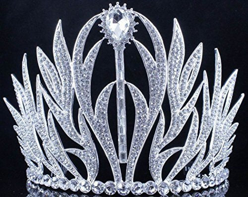 Sexy Floral Clear Austrian Crystal Rhinestone Large Tiara With Hair Combs Crown Pageant Beauty Queen Princess Birthday Party Hair Jewelry Prom Silver T11979