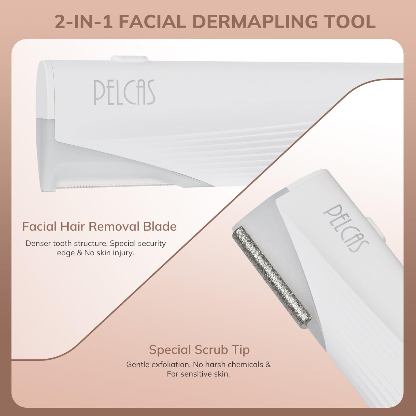 PELCAS Electric Dermaplaning Tool for Face with LED Light, Mini Facial Dermaplaning Razor Kit, Painless 3 Speeds Facial Peach Fuzz & Hair Removal At Home for Women with 6 Blades Off White