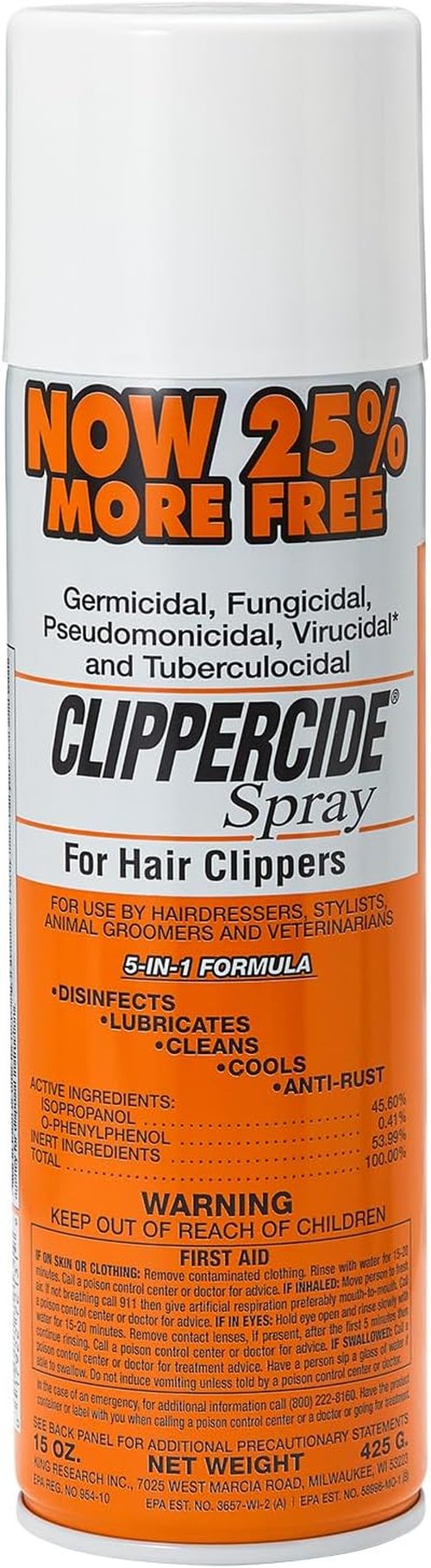 BARBICIDE Clippercide 5-in-1 Disinfectant Spray - 15oz | Cleans, Lubricates, Cools & Prevents Rust | Ideal for Barbers, Stylists & Pet Groomers