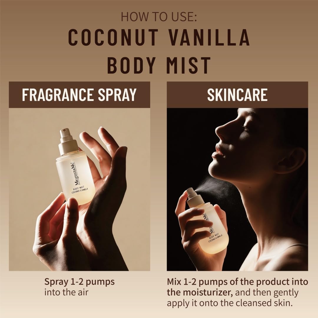 Skiennix Coconut Vanilla Body Spray - Paraben-Free & Phthalate-Free | Long-Lasting Fresh Scent | 3.38 Fl Oz (100ml)