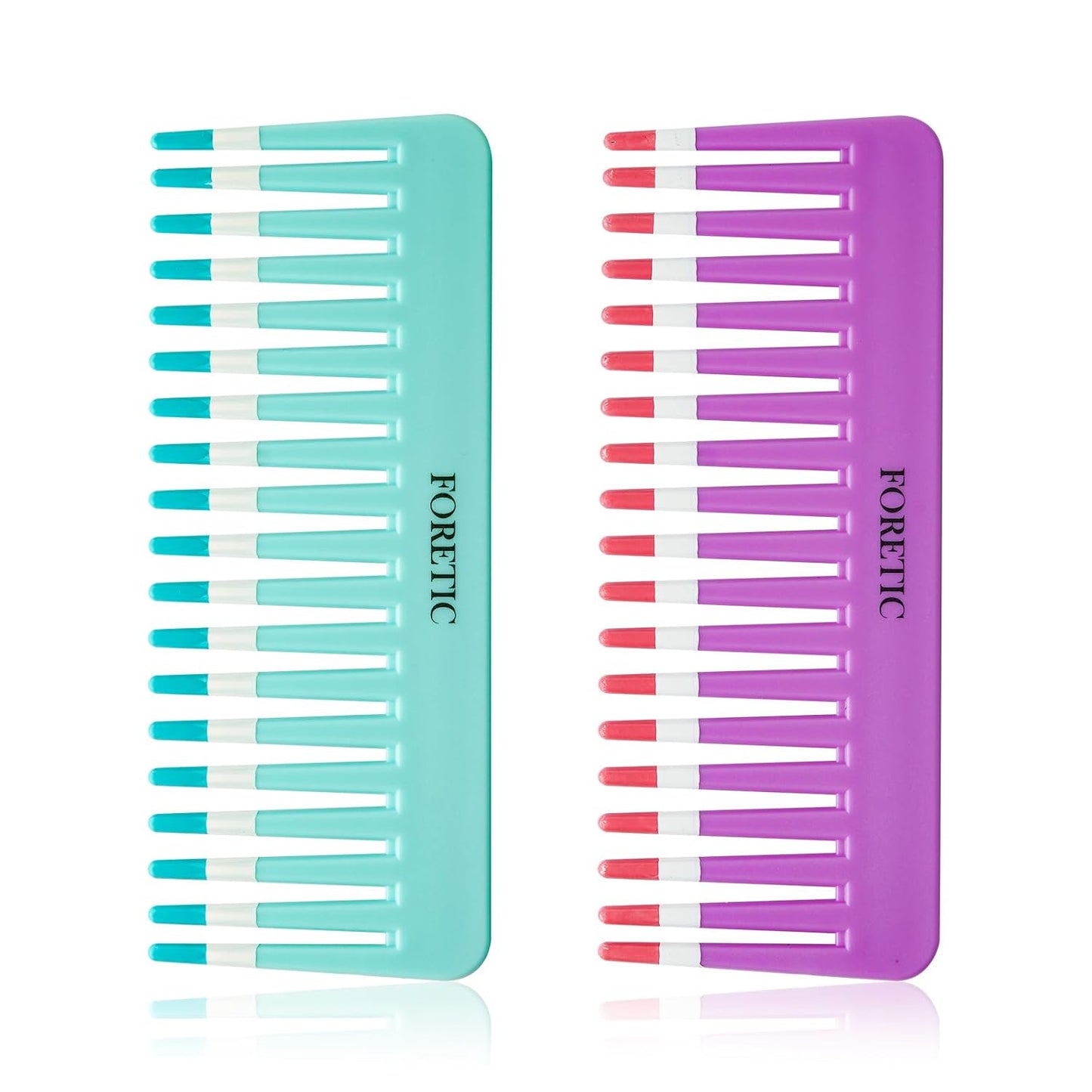Skiennix 2-Pack Wide-Tooth Anti-Static Comb Set | 6.1-Inch Handle-Free Design for Curly & Wet Hair (Purple & Blue)
