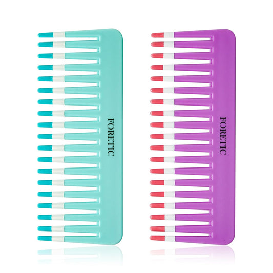 Skiennix 2-Pack Wide-Tooth Anti-Static Comb Set | 6.1-Inch Handle-Free Design for Curly & Wet Hair (Purple & Blue)